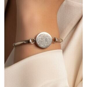 Vintage Sterling Silver 925 Bangle Bracelet Monogram 7 Inch